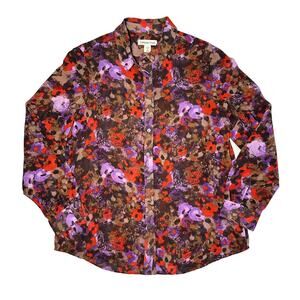 Coldwater Creek Woman's Floral Multicolor Button Down Blouse Size Medium
